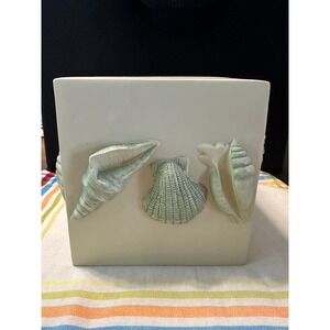 Coastal Seashell Tissue Box Cover Square Ceramic Nautical Starfish Beach Decor